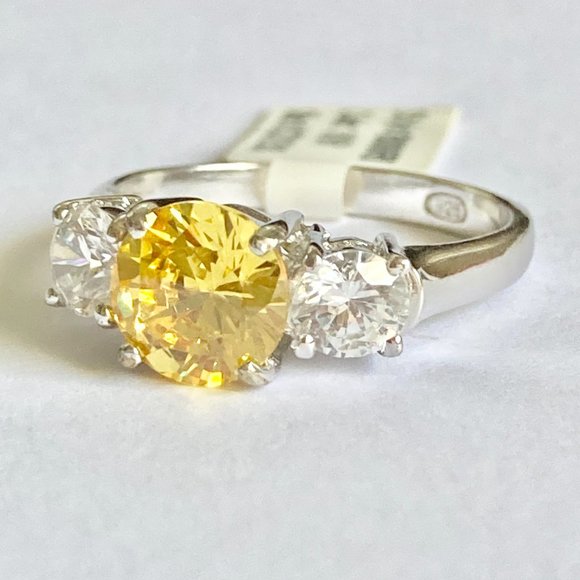 Sterling Silver Yellow Cubic Zirconia Ring Cocktail Size 9 10 Round Cut 925 - Picture 10 of 13